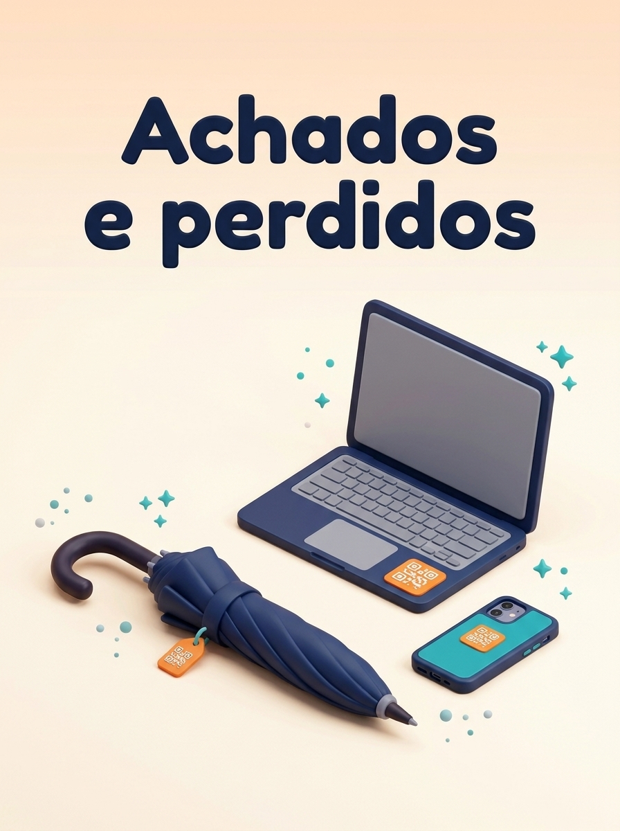 Objetos como guarda-chuva e celular com QR code