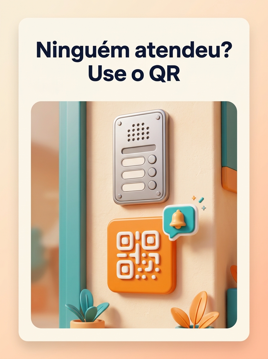 Interfone com QR code ao lado — se ninguém atender, fale direto com o responsável